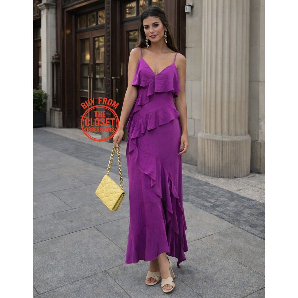 ZARA Purple Linen Blend Ruffle Midi Dress NWT Wedding Guest Resort - Picture 6 of 16
